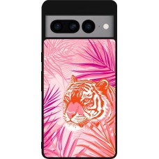 Google Pixel 7 Pro Case Hülle - Silikon schwarz Tiger Palmen rosa