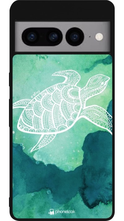 Coque Google Pixel 7 Pro - Silicone rigide noir Turtle Aztec Watercolor