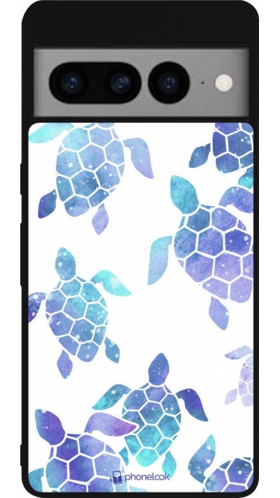 Coque Google Pixel 7 Pro - Silicone rigide noir Turtles pattern watercolor