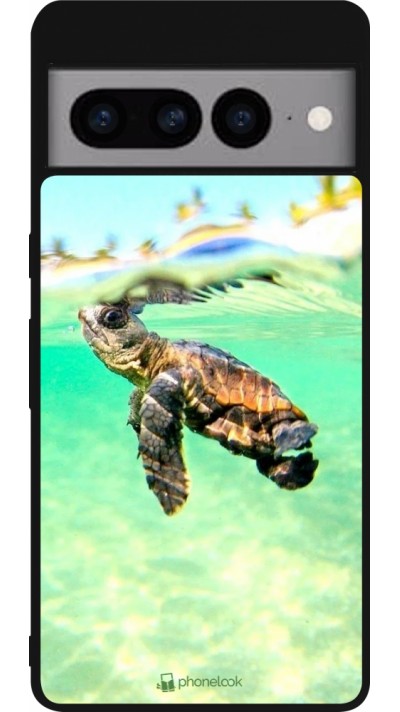 Coque Google Pixel 7 Pro - Silicone rigide noir Turtle Underwater
