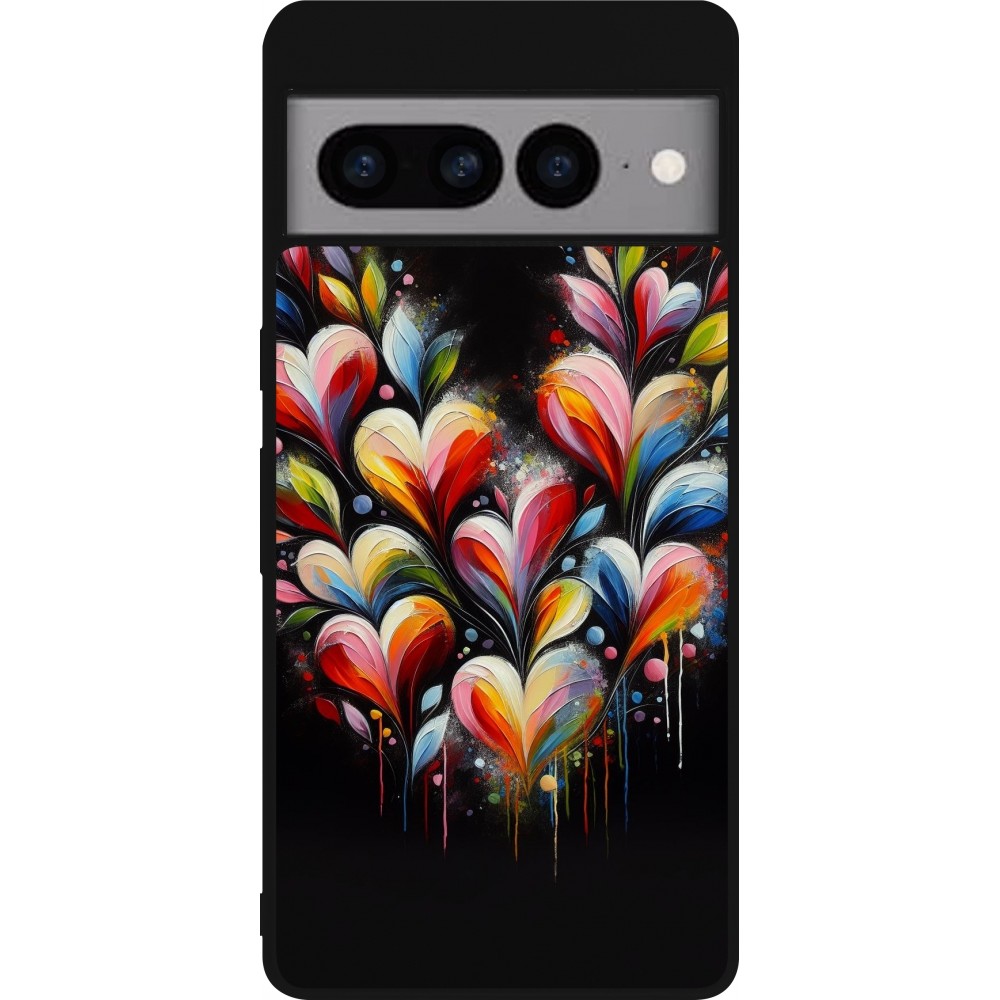 Coque Google Pixel 7 Pro - Silicone rigide noir Valentine 2024 Coeur Noir Abstrait