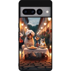 Coque Google Pixel 7 Pro - Silicone rigide noir Valentine 2024 Dog & Cat Candlelight