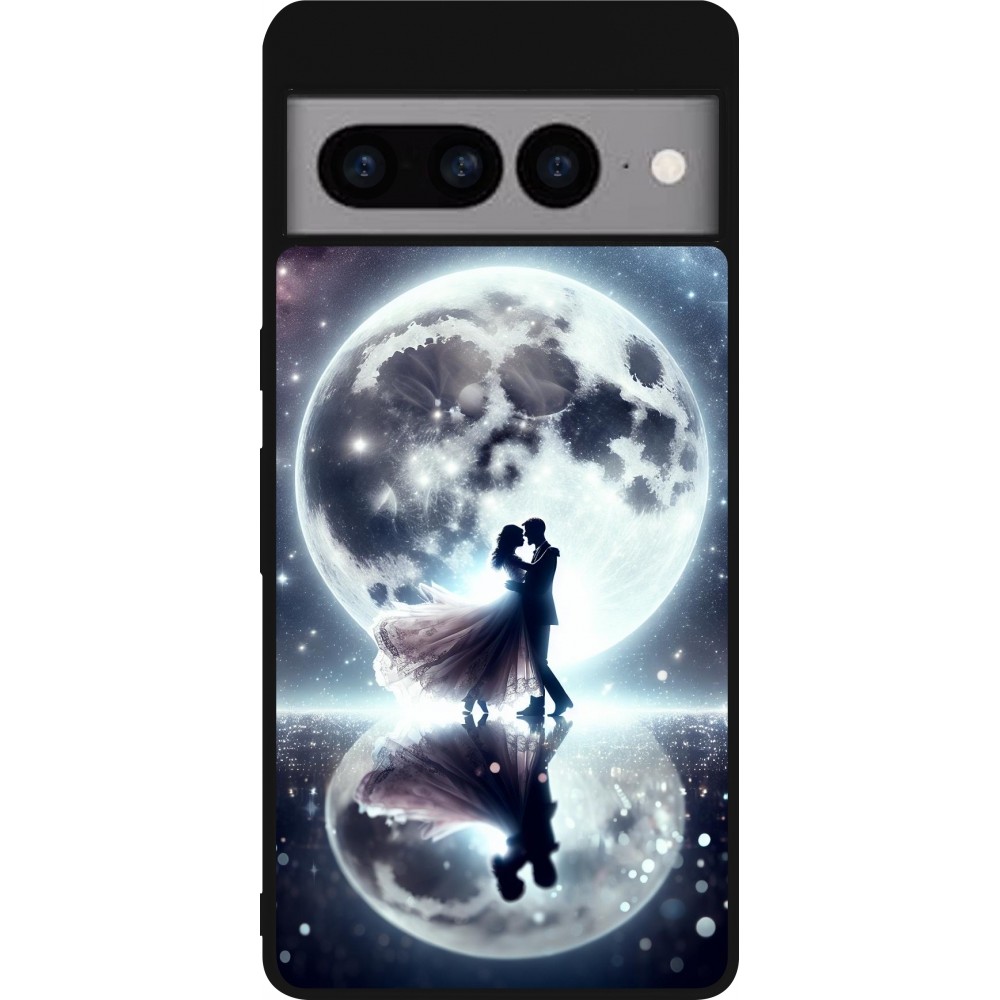 Google Pixel 7 Pro Case Hülle - Silikon schwarz Valentin 2024 Liebe unter dem Mond