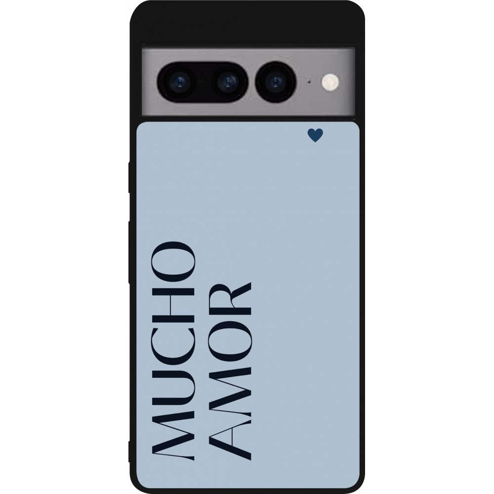 Coque Google Pixel 7 Pro - Silicone rigide noir Valentine 2024 mucho amor azul