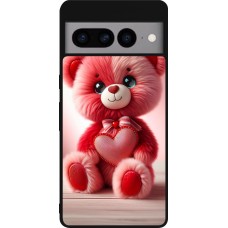 Coque Google Pixel 7 Pro - Silicone rigide noir Valentine 2024 Ourson rose