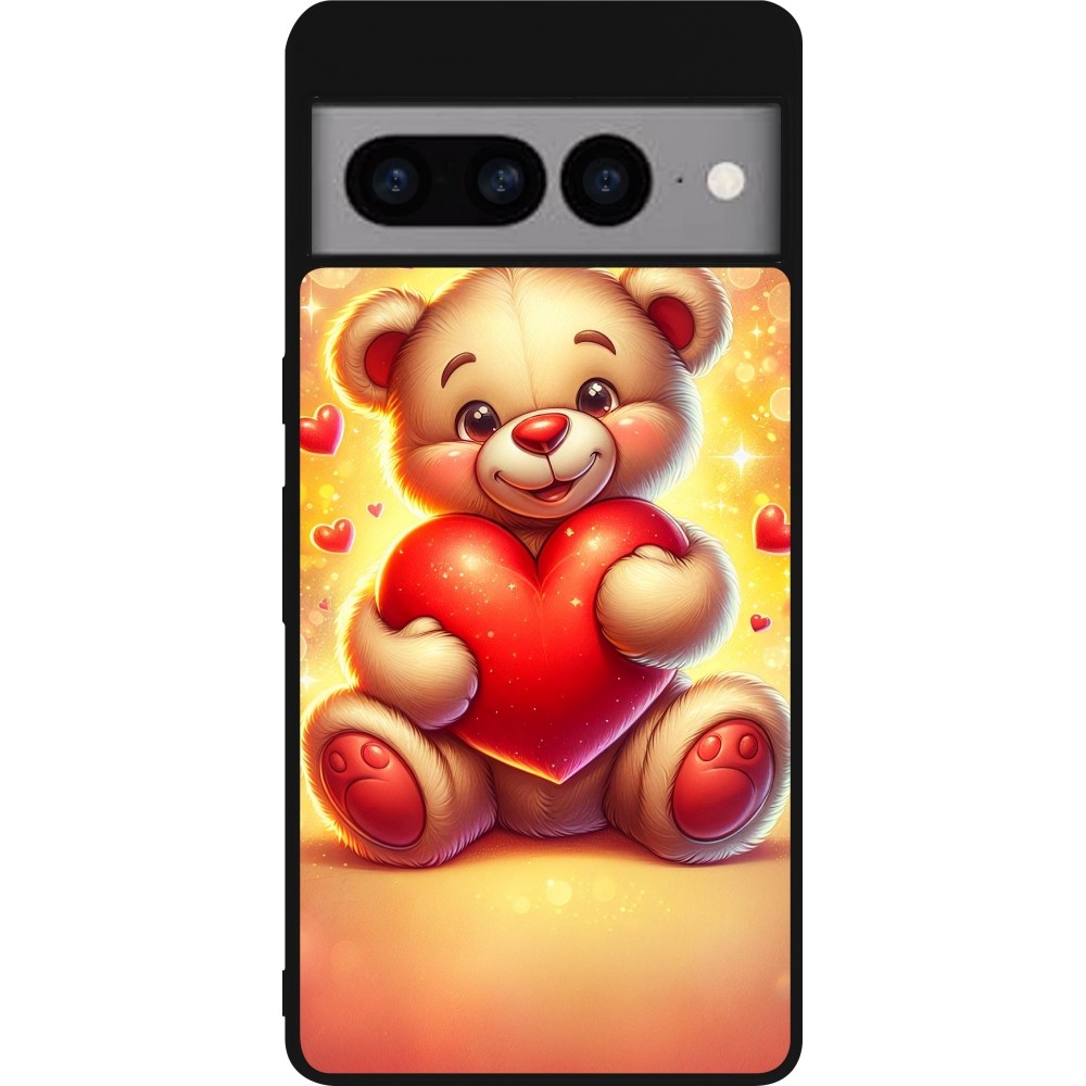 Coque Google Pixel 7 Pro - Silicone rigide noir Valentine 2024 Teddy love