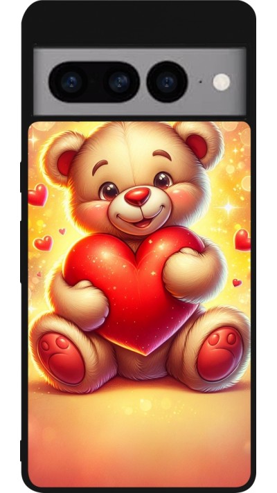 Coque Google Pixel 7 Pro - Silicone rigide noir Valentine 2024 Teddy love