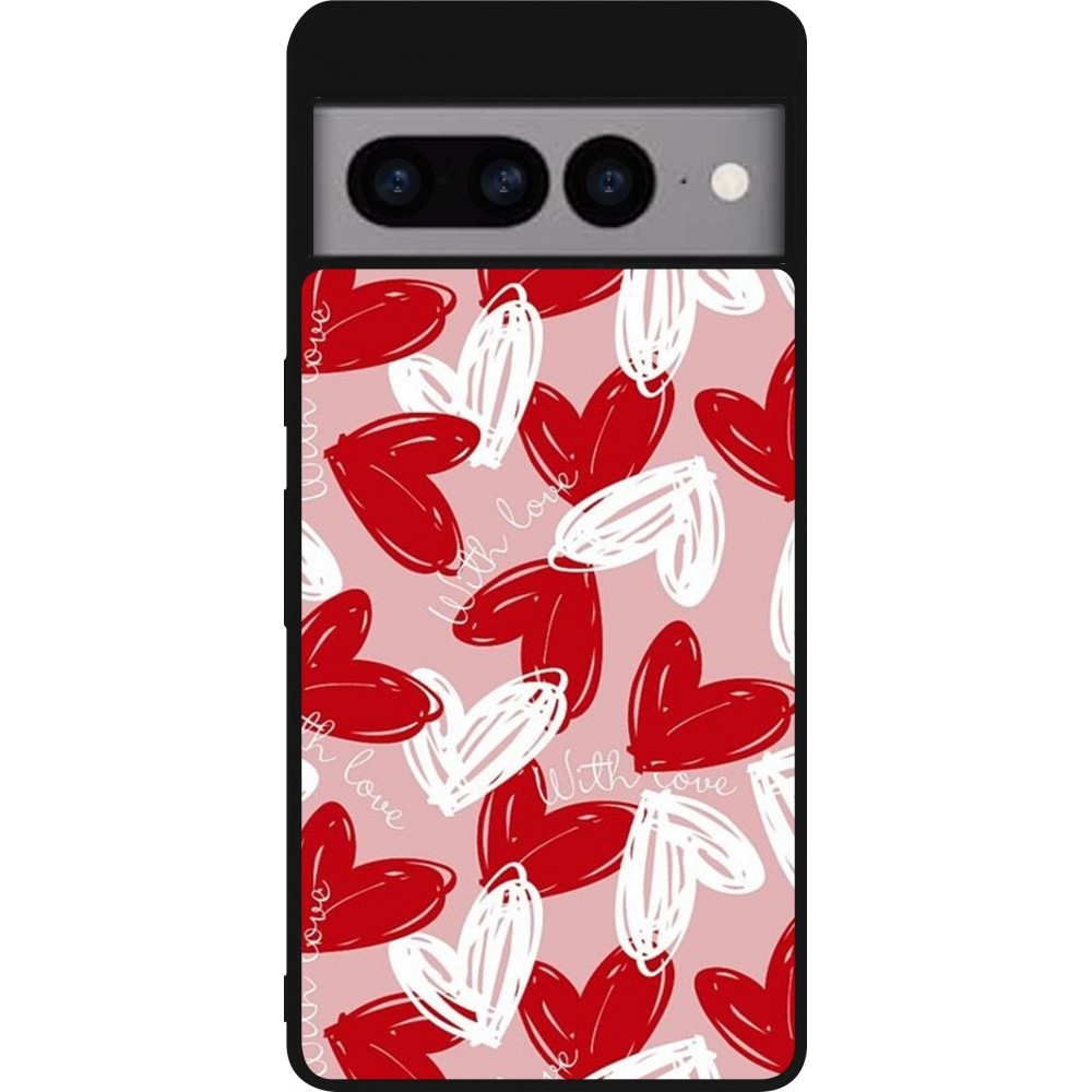 Coque Google Pixel 7 Pro - Silicone rigide noir Valentine 2024 with love heart