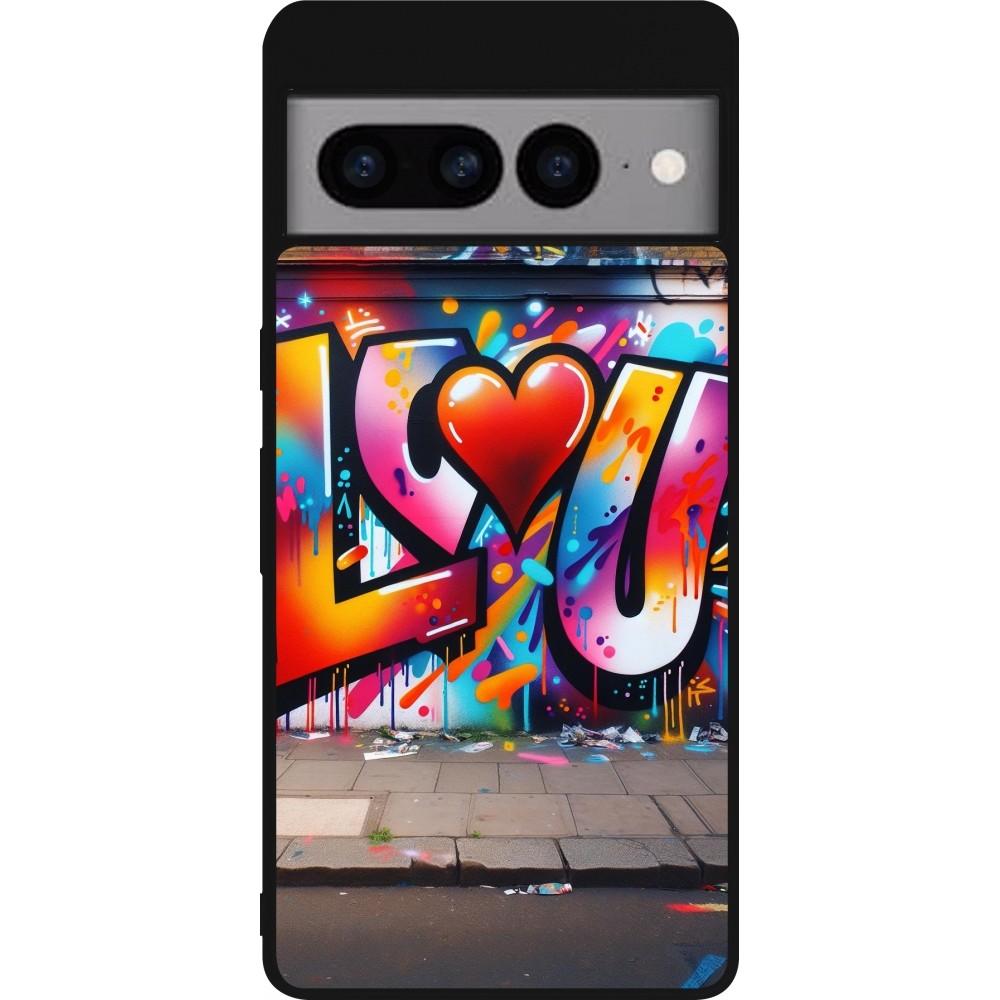 Coque Google Pixel 7 Pro - Silicone rigide noir Valentine 2025 Love U Tag