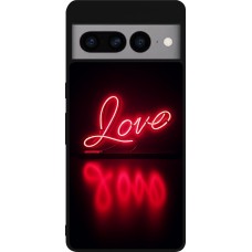 Coque Google Pixel 7 Pro - Silicone rigide noir Valentine 2025 Neon Love