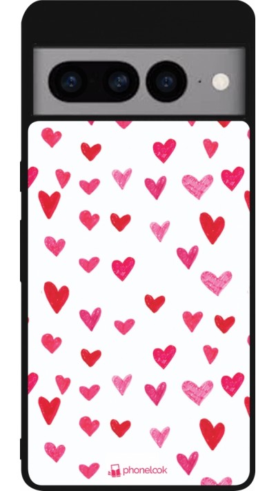 Coque Google Pixel 7 Pro - Silicone rigide noir Valentine 2022 Many pink hearts