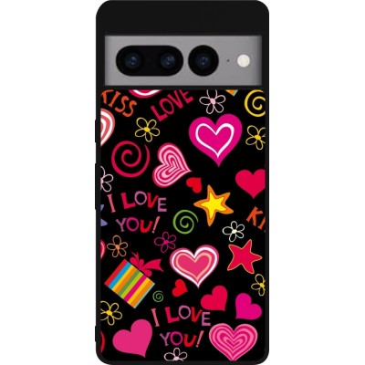 Google Pixel 7 Pro Case Hülle - Silikon schwarz Valentine 2023 love symbols