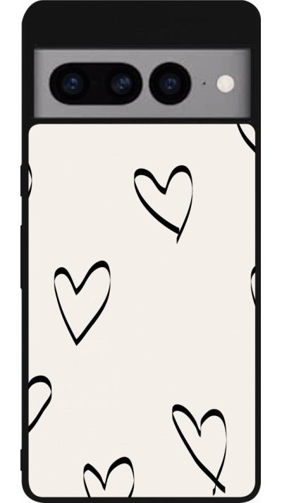 Coque Google Pixel 7 Pro - Silicone rigide noir Valentine 2023 minimalist hearts