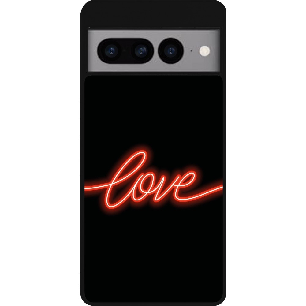 Google Pixel 7 Pro Case Hülle - Silikon schwarz Valentine 2023 neon love