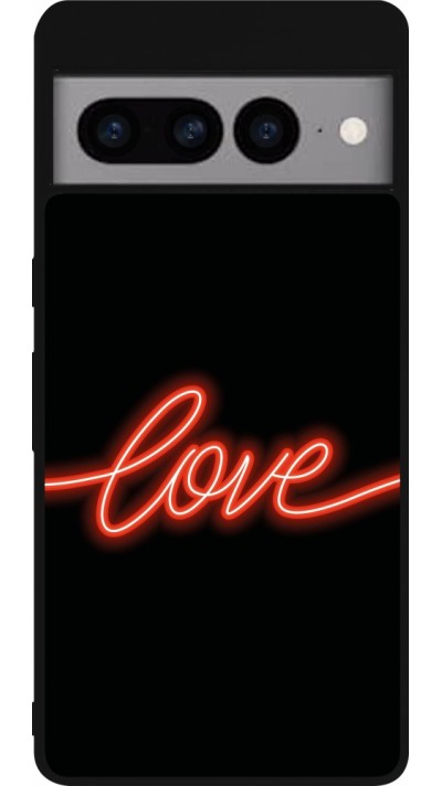 Coque Google Pixel 7 Pro - Silicone rigide noir Valentine 2023 neon love