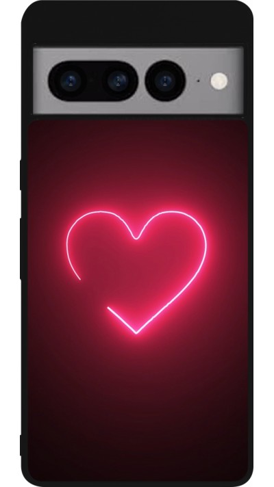 Coque Google Pixel 7 Pro - Silicone rigide noir Valentine 2023 single neon heart
