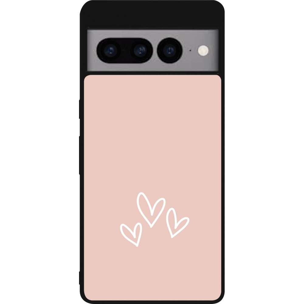 Coque Google Pixel 7 Pro - Silicone rigide noir Valentine 2023 three minimalist hearts