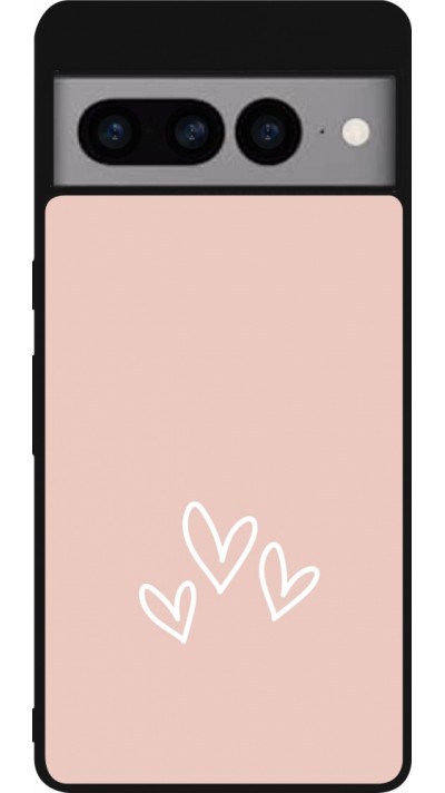 Coque Google Pixel 7 Pro - Silicone rigide noir Valentine 2023 three minimalist hearts
