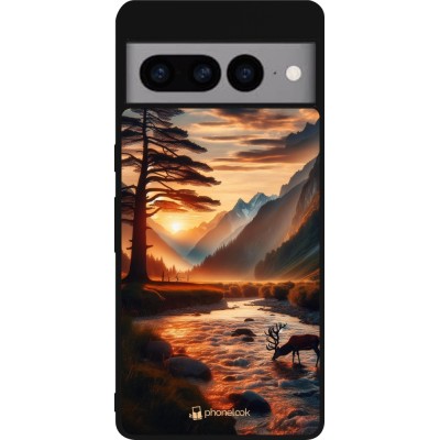 Google Pixel 7 Pro Case Hülle - Silikon schwarz Tal Sonnenuntergang Hirsch Baum