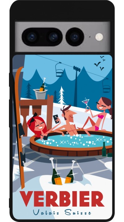 Coque Google Pixel 7 Pro - Silicone rigide noir Verbier Mountain Jacuzzi