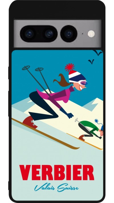 Coque Google Pixel 7 Pro - Silicone rigide noir Verbier Ski Downhill