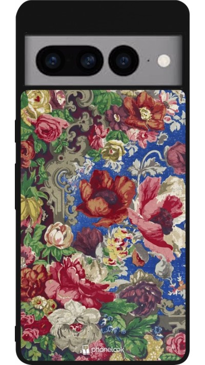 Coque Google Pixel 7 Pro - Silicone rigide noir Vintage Art Flowers