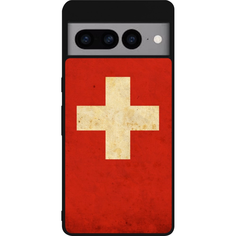 Google Pixel 7 Pro Case Hülle - Silikon schwarz Vintage Flag SWISS