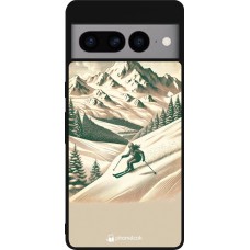 Coque Google Pixel 7 Pro - Silicone rigide noir Vintage Ski Mountain