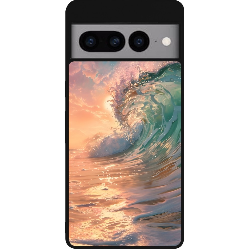 Coque Google Pixel 7 Pro - Silicone rigide noir Wave Sunset