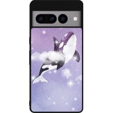 Coque Google Pixel 7 Pro - Silicone rigide noir Whale in sparking stars