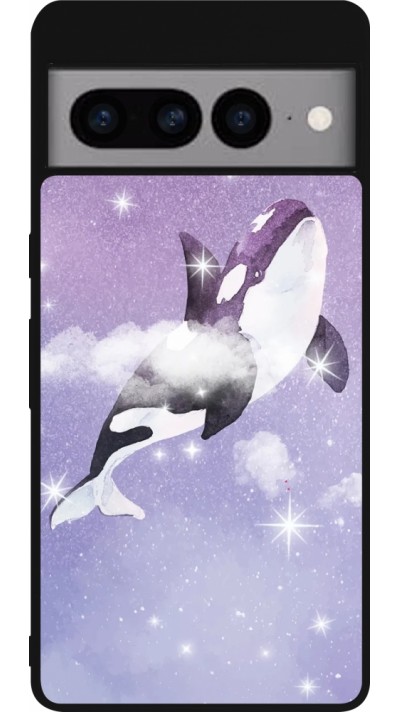 Coque Google Pixel 7 Pro - Silicone rigide noir Whale in sparking stars