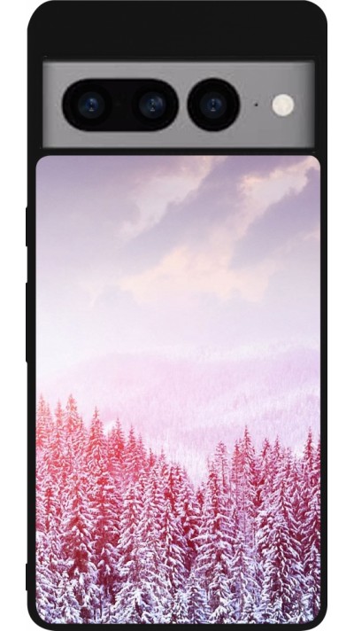 Coque Google Pixel 7 Pro - Silicone rigide noir Winter 22 Pink Forest