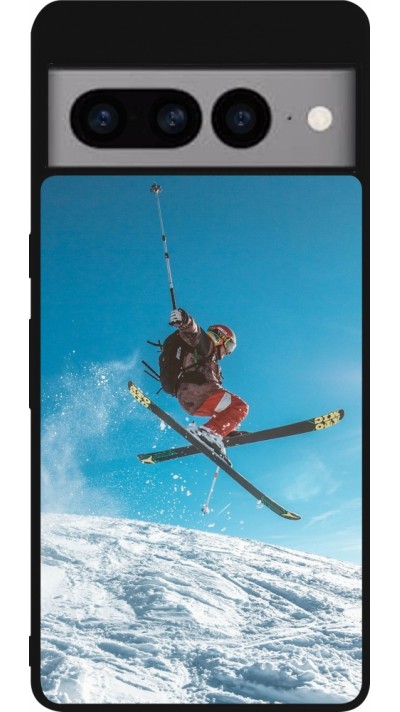 Coque Google Pixel 7 Pro - Silicone rigide noir Winter 22 Ski Jump