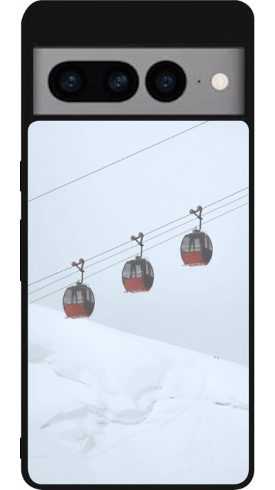 Coque Google Pixel 7 Pro - Silicone rigide noir Winter 22 ski lift