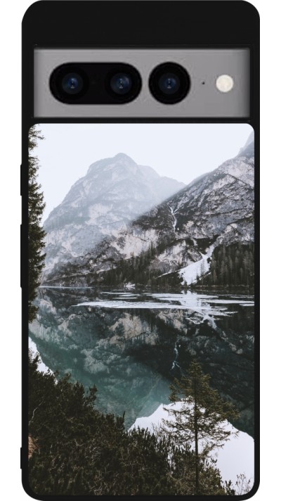 Coque Google Pixel 7 Pro - Silicone rigide noir Winter 22 snowy mountain and lake