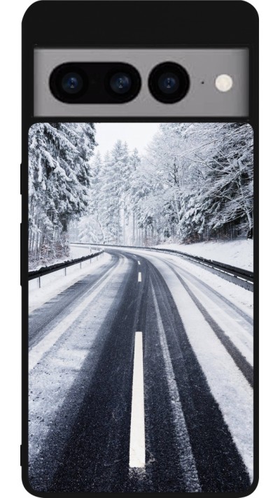 Coque Google Pixel 7 Pro - Silicone rigide noir Winter 22 Snowy Road