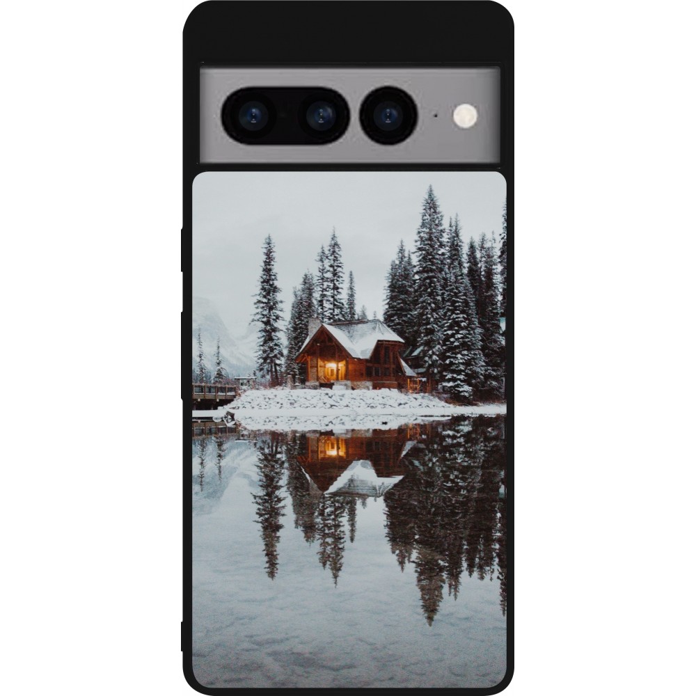 Google Pixel 7 Pro Case Hülle - Silikon schwarz Winter 25 Winter house forest afternoon