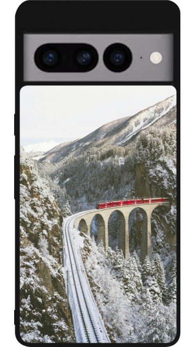 Google Pixel 7 Pro Case Hülle - Silikon schwarz Winter 25 Winter polar express