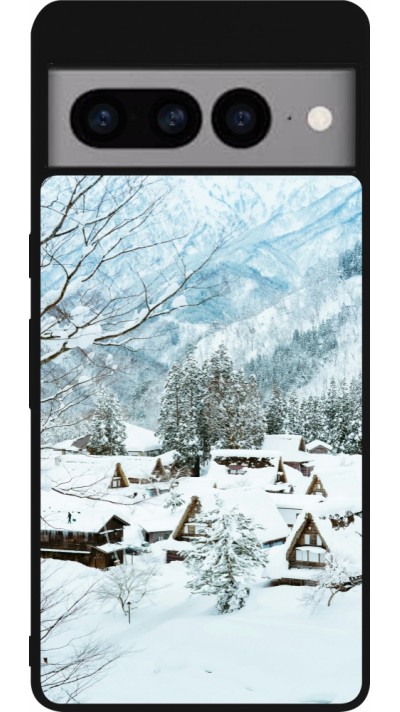 Google Pixel 7 Pro Case Hülle - Silikon schwarz Winter 25 Winter snowy landscape