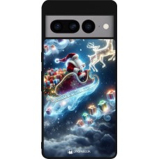 Coque Google Pixel 7 Pro - Silicone rigide noir Noël 2023 Père Noël enchanté