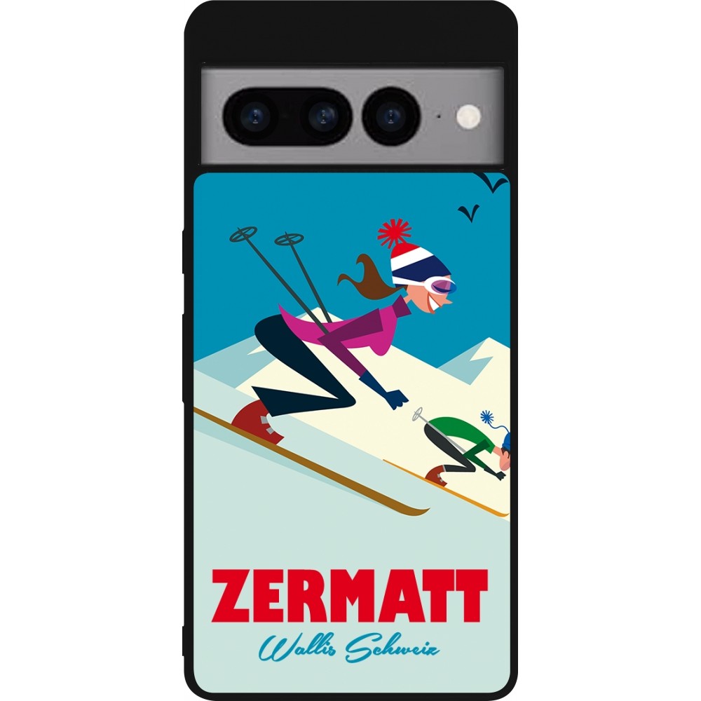 Google Pixel 7 Pro Case Hülle - Silikon schwarz Zermatt Ski Downhill