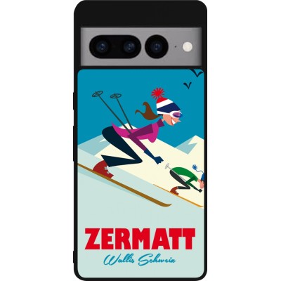 Google Pixel 7 Pro Case Hülle - Silikon schwarz Zermatt Ski Downhill