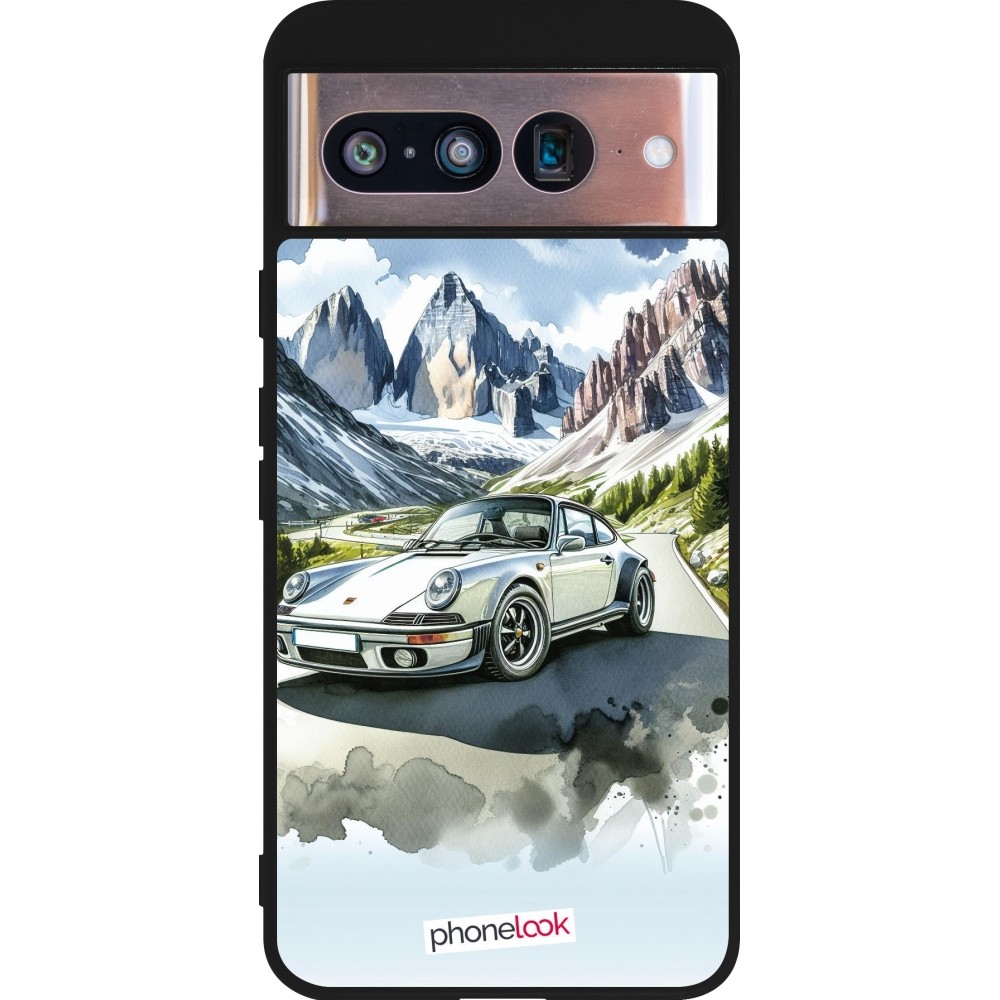 Google Pixel 8 Case Hülle - Silikon schwarz Porsche 911 Berg Aquarell