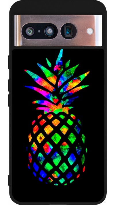 Coque Google Pixel 8 - Silicone rigide noir Ananas Multi-colors