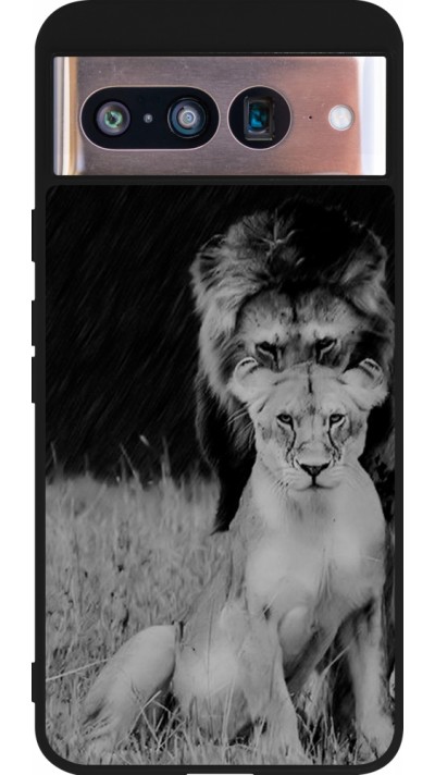 Coque Google Pixel 8 - Silicone rigide noir Angry lions