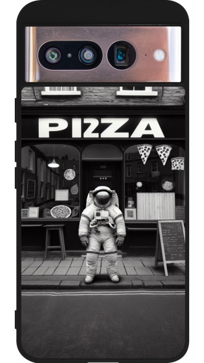 Google Pixel 8 Case Hülle - Silikon schwarz Astronaut vor einer Pizzeria