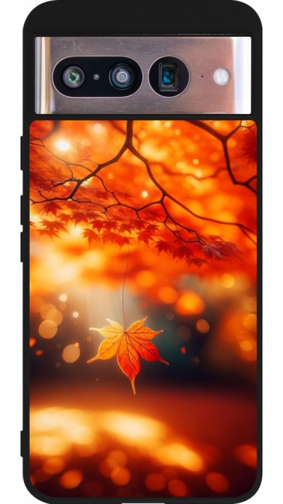 Coque Google Pixel 8 - Silicone rigide noir Automne Magique Orange