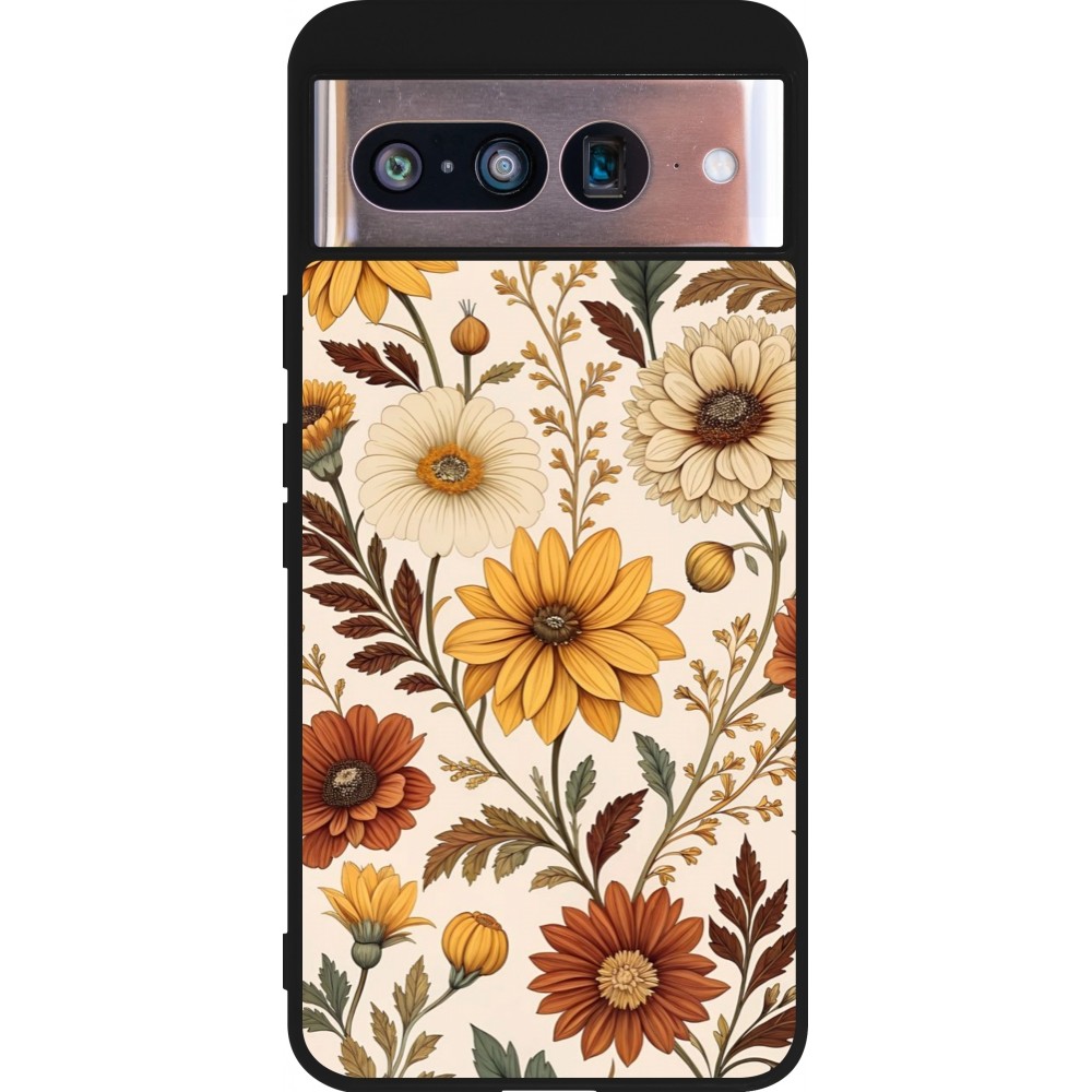 Coque Google Pixel 8 - Silicone rigide noir Autumn 25 Flower pattern