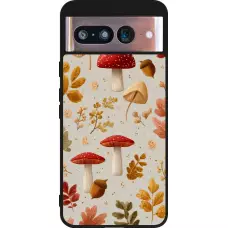 Coque Google Pixel 8 - Silicone rigide noir Autumn 26 Mushrooms and leaves