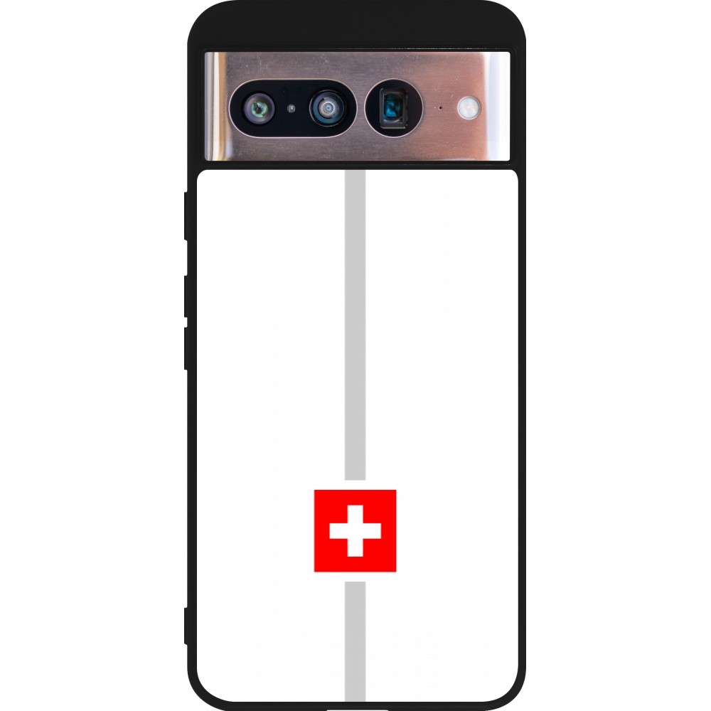 Coque Google Pixel 8 - Silicone rigide noir Canton CH blanc
